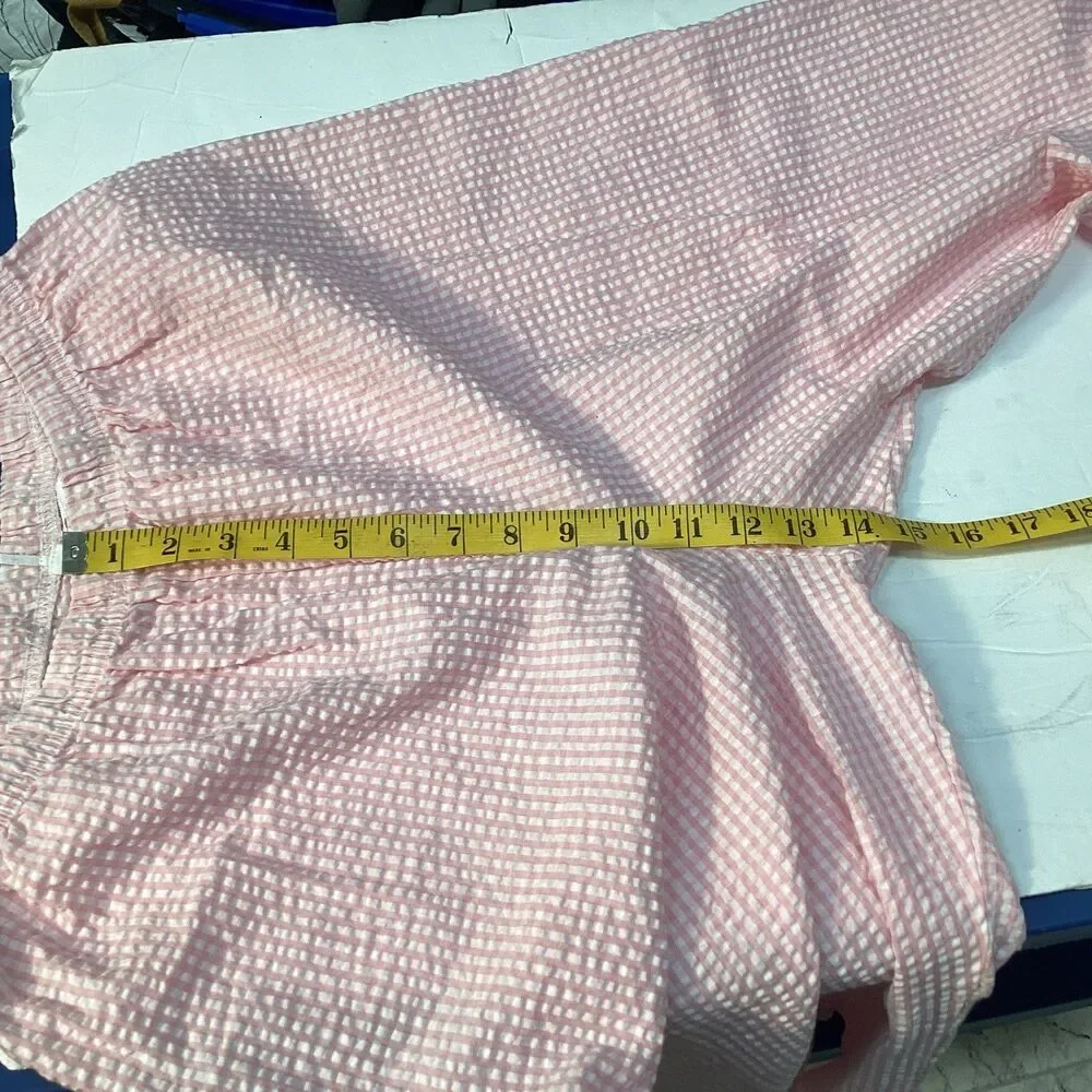 colette by miss elaine pajamas M seersucker pink/white embroidered ruffles